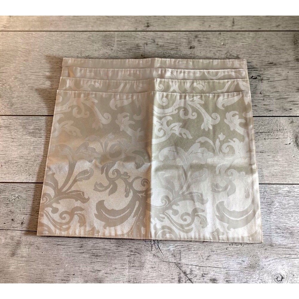 Vintage 4 Ivory Damask Placemats, Size 14” X 18”